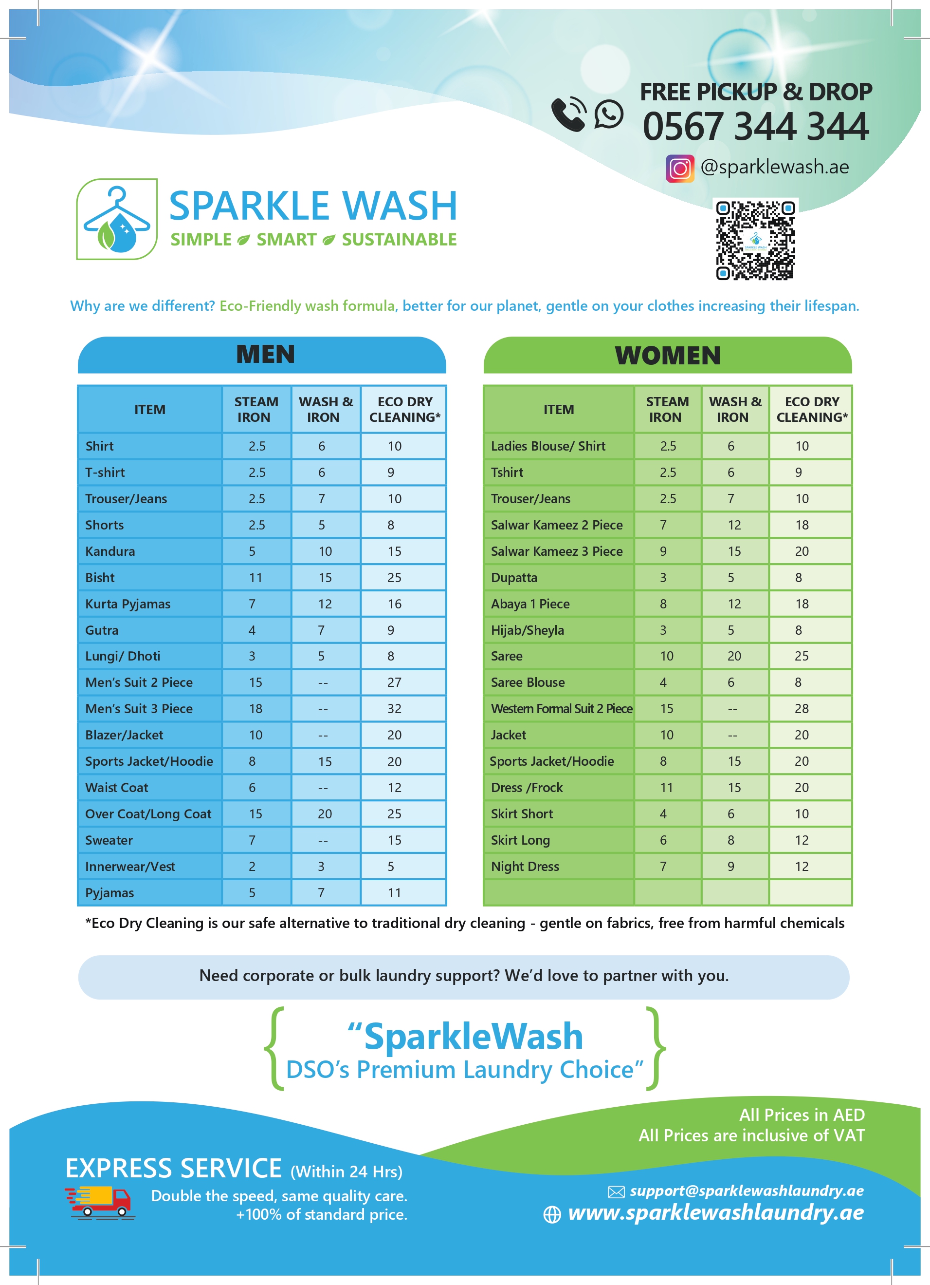 SparkleWash Price List - Page 1